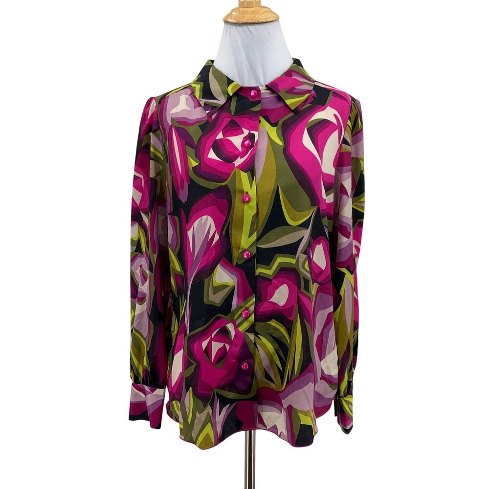 Missoni Blouse Womens M Medium Magenta Moss Abstract Floral Button Up Shirt